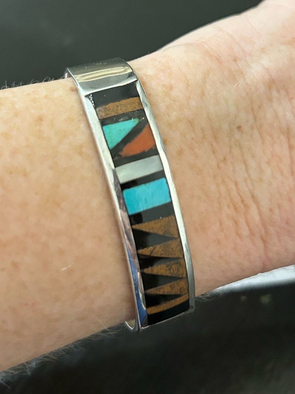 Zuni Sterling Silver Inlay Geometric Cuff